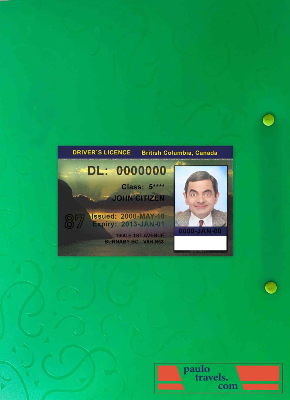 Canada British Columbia DL, version 2 photolook FRONT PSD template